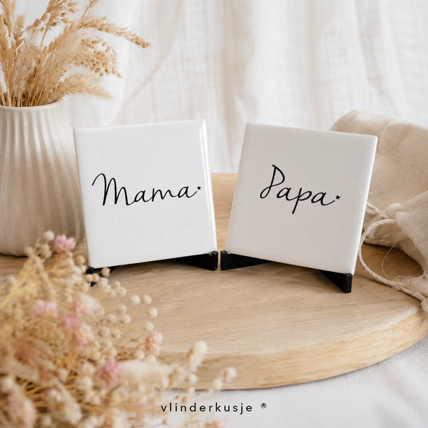 Mini tegeltje Papa of mama | Vlinderkusje